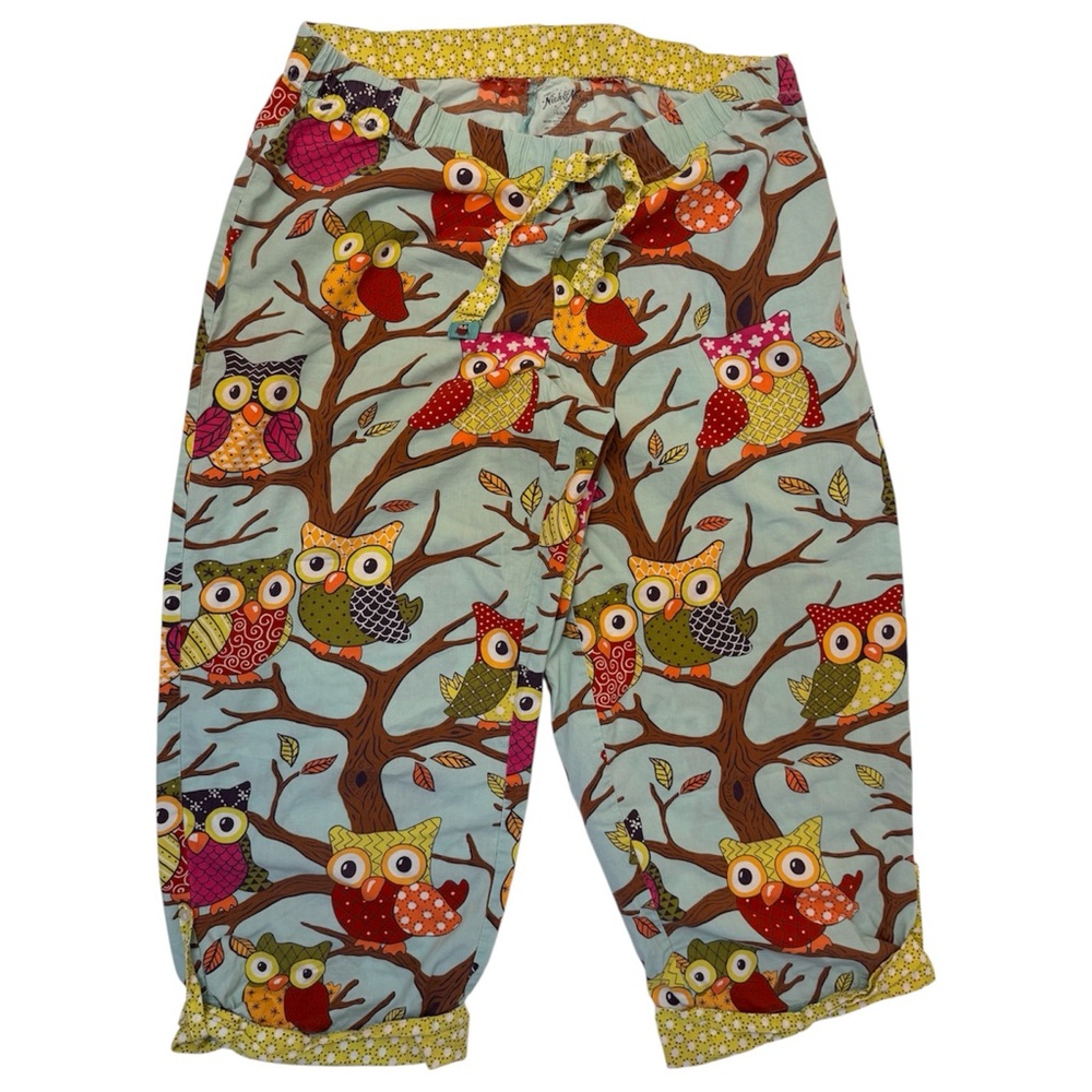 Nick & Nora Y2K Owl Print‎ Pajama Pants Size M Cottagecore Whimsical Cozy Artsy